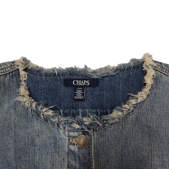 Chaps Women's Blue Raw Neckline Jean Jacket Size L - Picture 6 of 9